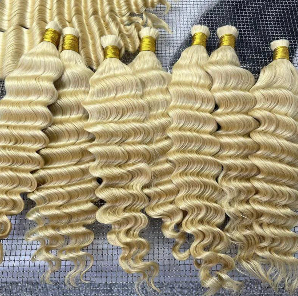 #613 Blonde Deep Wave Bulk Hair Extensions for Braiding 22” (2 Bundles )