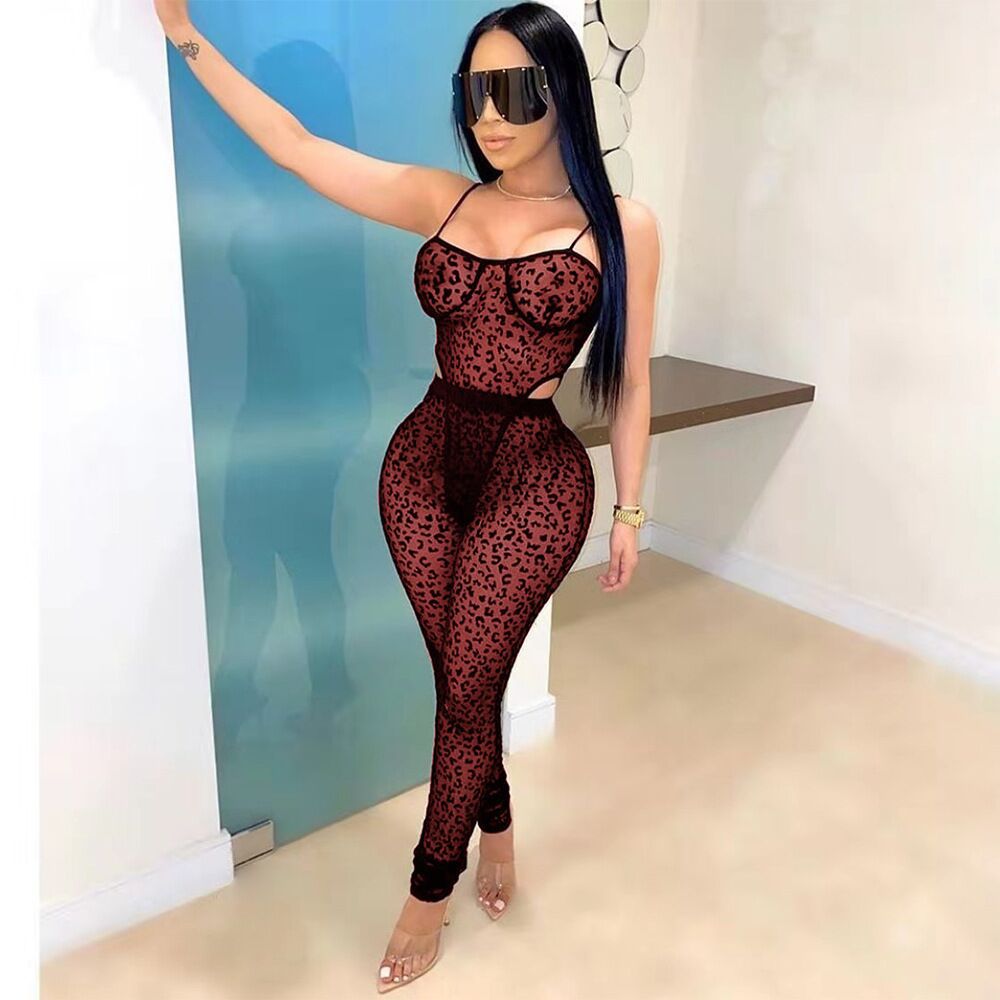 Women's Mesh See-through Sexy Jumpsuit 2-piece Set