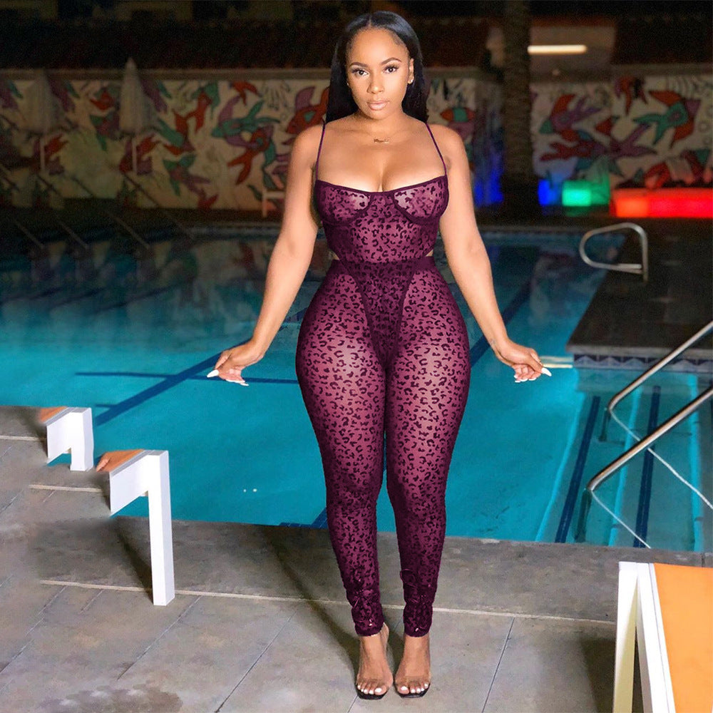 Women's Mesh See-through Sexy Jumpsuit 2-piece Set