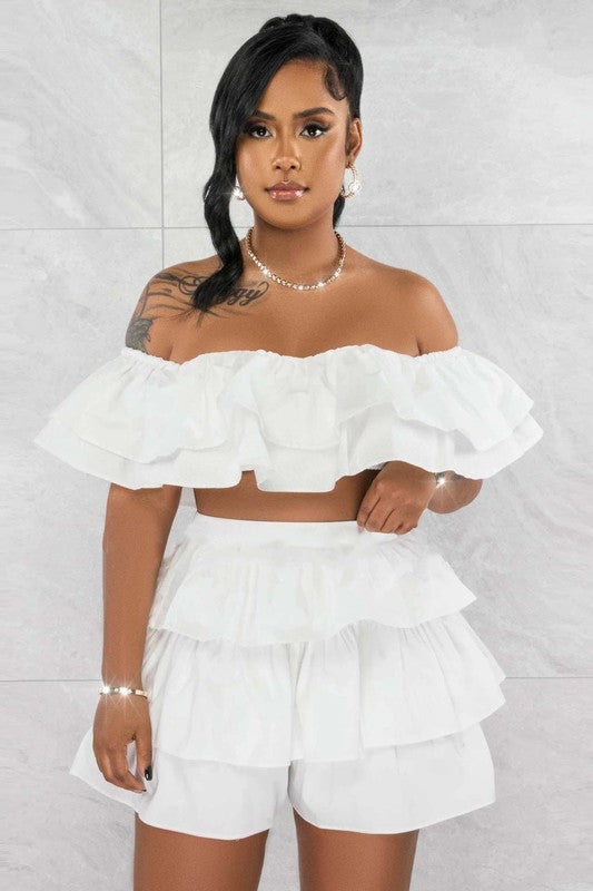 GHANA RUFFLE MINI SHORT SET