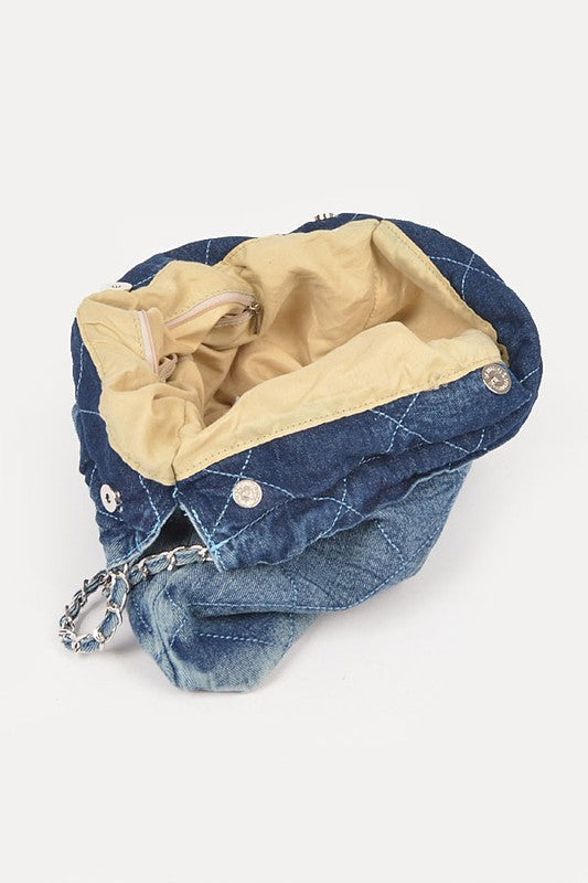 Denim Quilted Large Shoulder Bag