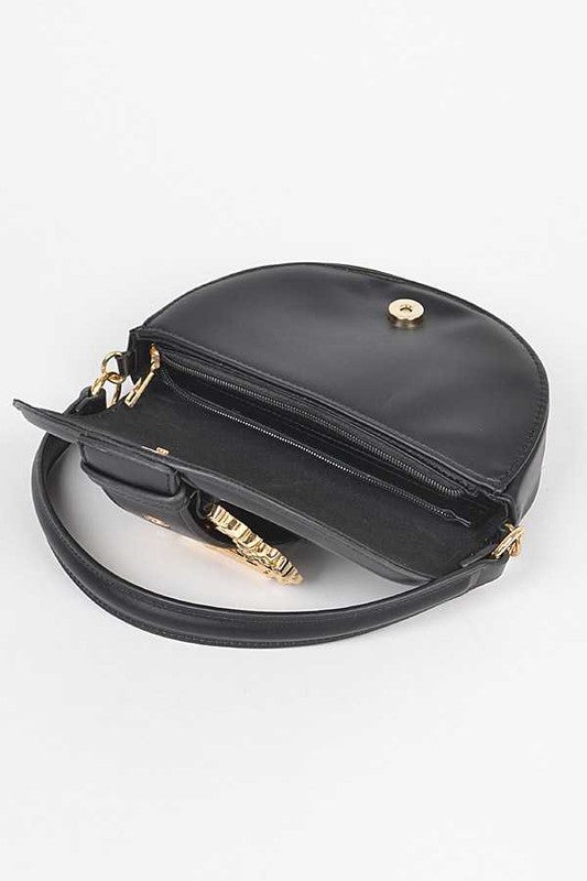 Motif Engraved Buckle Top Handle Convertible Bag