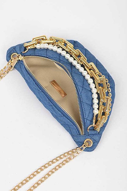 Mix Chain Layered Denim Crossbody Bag