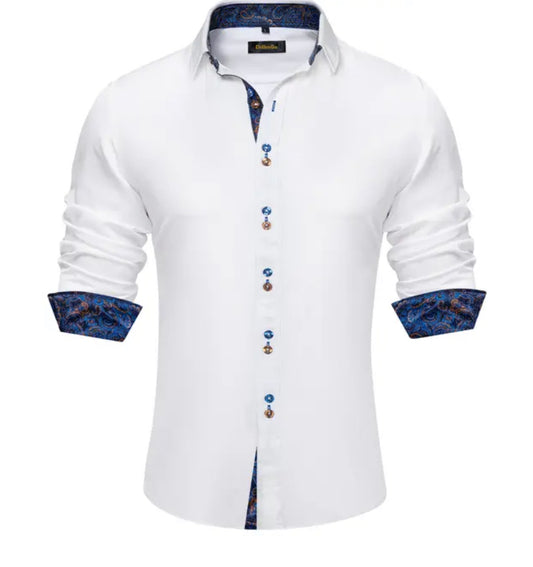 Splicing Men Business Dress Shirt-White