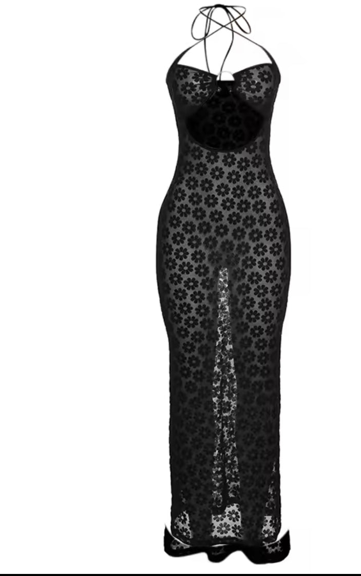 Katia Sheer Lace Maxi Dress| Black