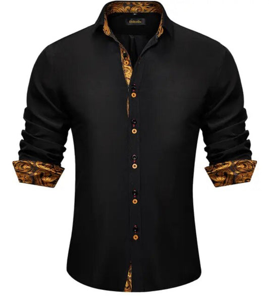 Black Solid Long Sleeve Splicing Casual Shirt