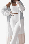 Women's Fuzzy 3 Piece Sweatsuit Open Front Cardigan Crop Tank Tops Wide Legs Pants Lounge Sets White/Grey/Pink Stripe