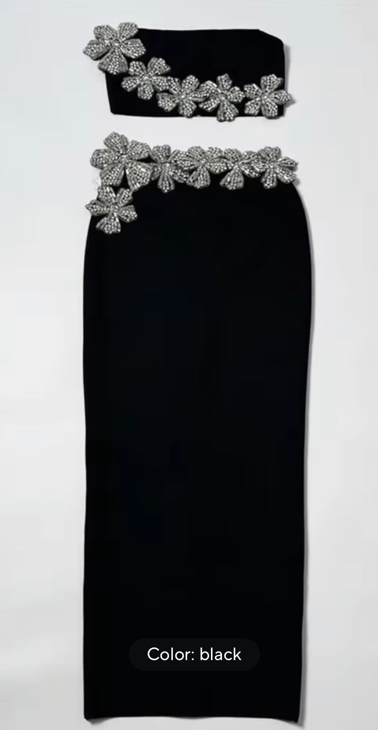 Mora Embellished Midi Dress Set | Black