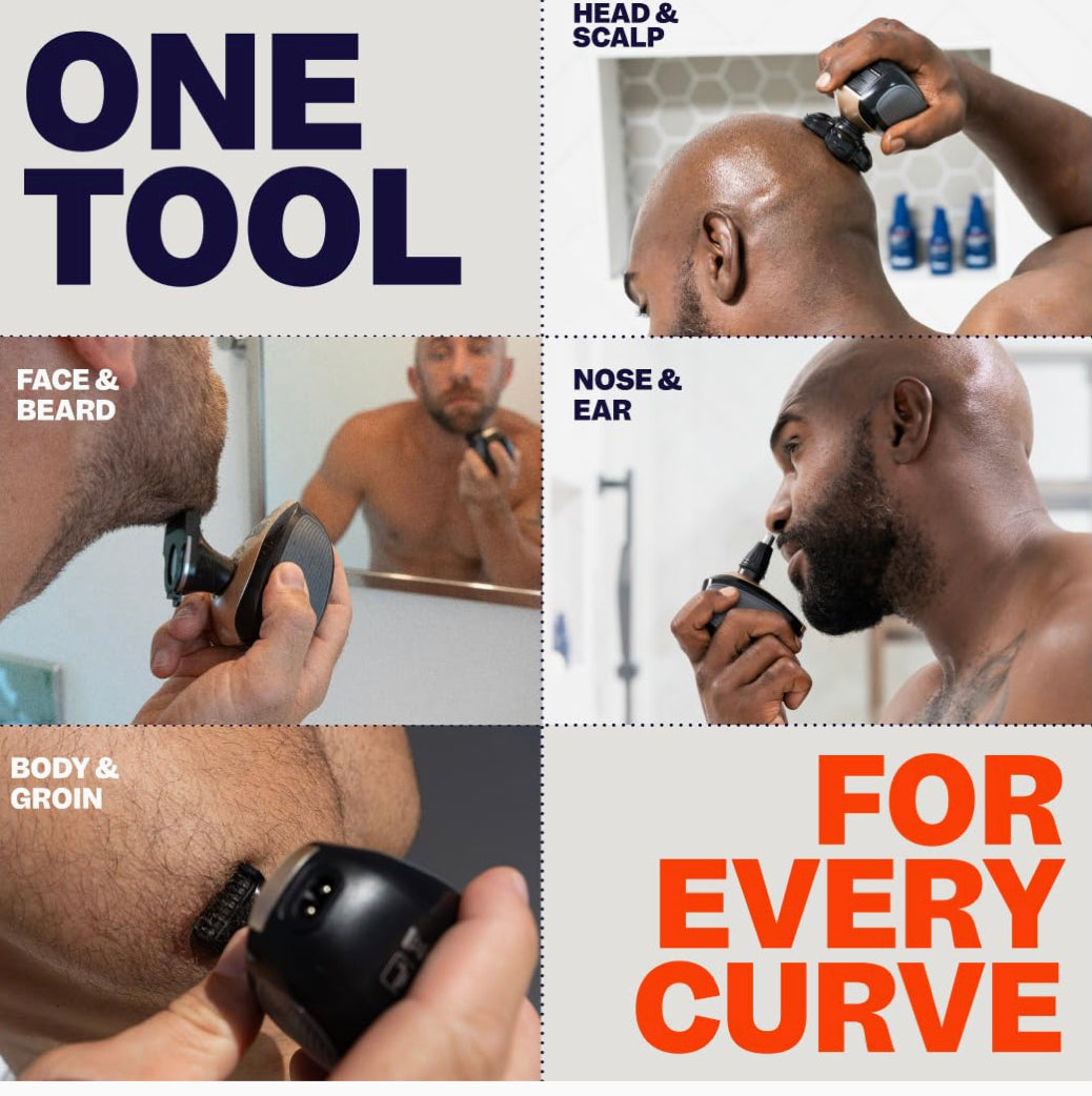 Freebird Effortless Head Shaving: The FlexSeries Electric Head Hair Shaver - Freebird - Ultimate Mens Cordless Rechargeable Wet/Dry Skull & Bald Head Waterproof Razor with Rotary Blades, Clippers, Nose Trimmer, Brush, Massager