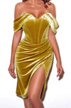 Gold Velvet Off Shoulder Corset Dress