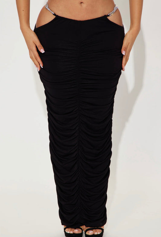 SPECIAL NIGHT RUCHED MAXI SKIRT-BLACK