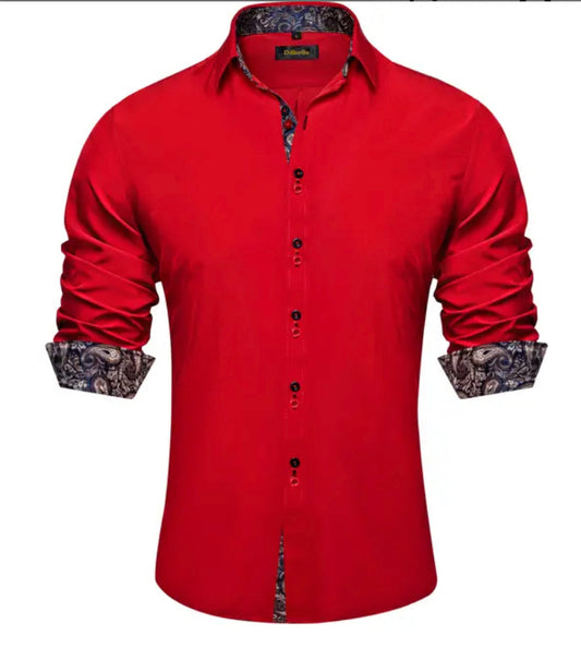 Red Splicing Men Business Dress Shirt