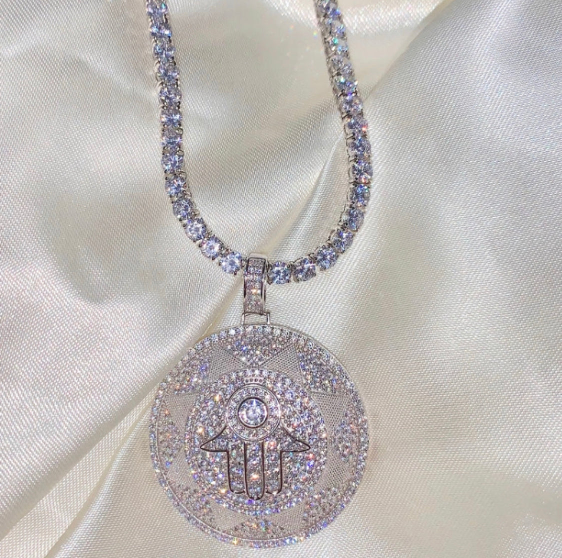 ICY HAMSA MEDALLION NECKLACE