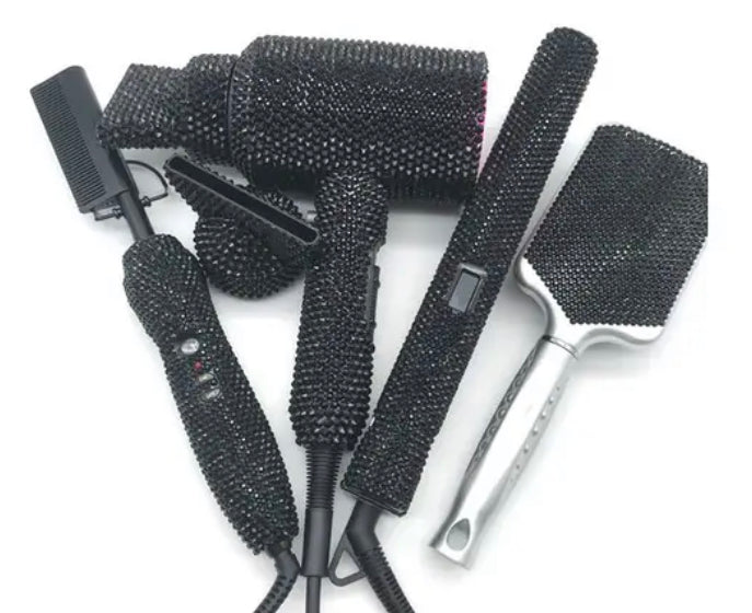 4 Piece Hair Tools Set Crystal Hair Pressing Hot Comb Hair Blow Dryer Set  Bling Hot Tools Sets