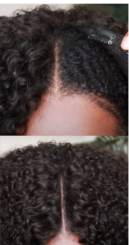 V Part Wig - Laurasia - Human Hair Middle Part Black Curly V Part Wig