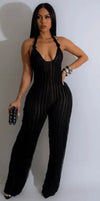 Ruffles Women Halter Deep V-neck Backless Wide Leg Jumpsuit