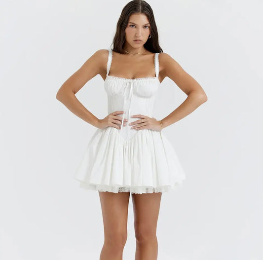 Summer Rose Spaghetti Strap Dress |WHITE