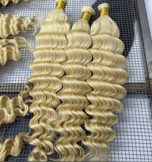 #613 Blonde Deep Wave Bulk Hair Extensions for Braiding 22” (2 Bundles )