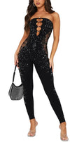 JESSICA BARA KANIZ STRAPLESS EMBELLISHED CUTOUT JUMPSUIT-BLACK