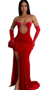 Heartbeat Velvet Diamonds Maxi Dress Set | Red