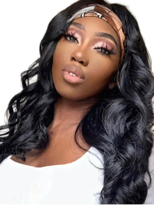 Headband Wig Natural Color Body Wave 16” Human Hair Wigs Scarf Wig Peruvian Hair Body Wave Wig Glueless Wig for Women