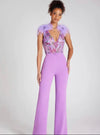 Sequins Feather Jumpsuit |Violet