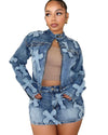 Cross Your Mind Denim Mini Skirt Set | Blue