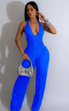 Ruffles Women Halter Deep V-neck Backless Wide Leg Jumpsuit