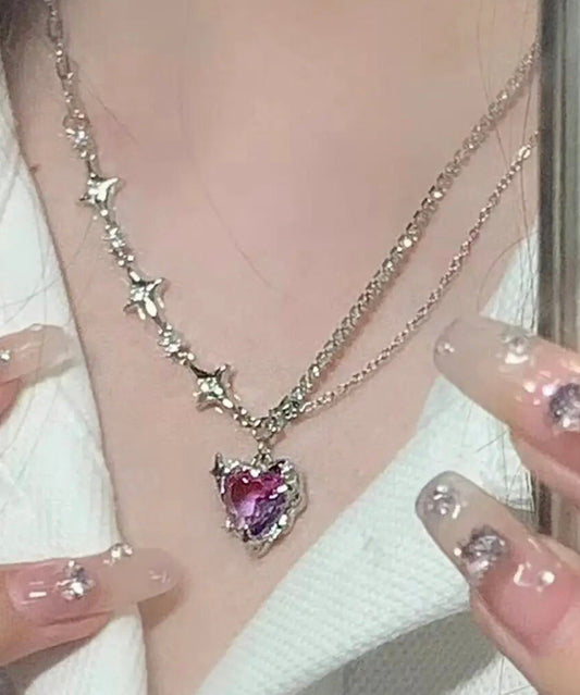 Purple Crystal Heart Pendant Necklace