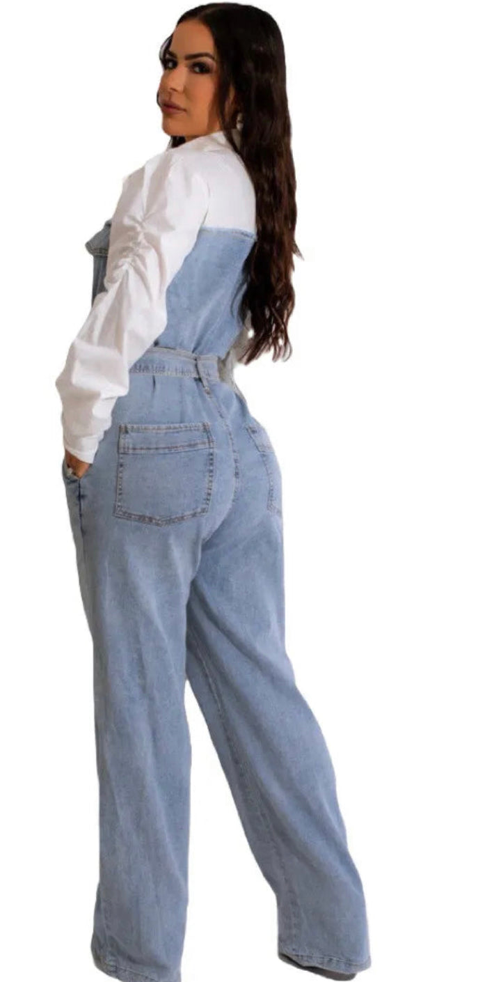 Lady Splicing Denim Jumpsuits