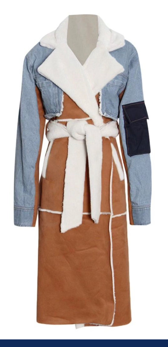 MIX IT UP FAUX SUEDE DENIM SHEARLING TRENCH