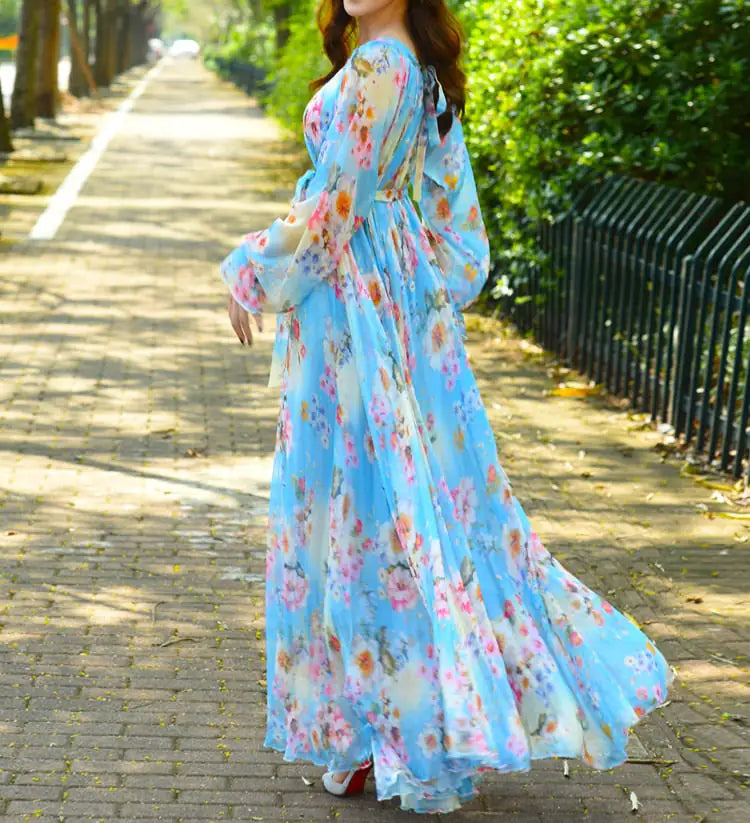 Farah Floral Maxi Dress |Blue