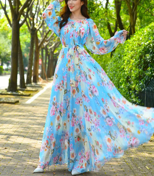Farah Floral Maxi Dress |Blue
