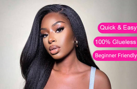 WEAR & GO GLUELESS KINKY STRAIGHT HUMAN HAIR LACE WIGS YAKI STRAIGHT PRE-CUT WIGS